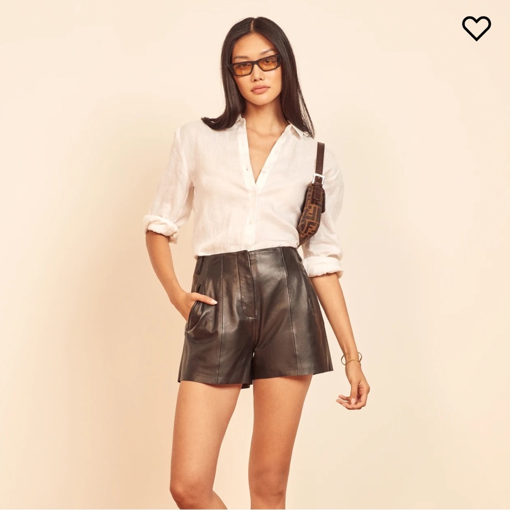 Reformation Veda Black Leather Shorts Size 2.